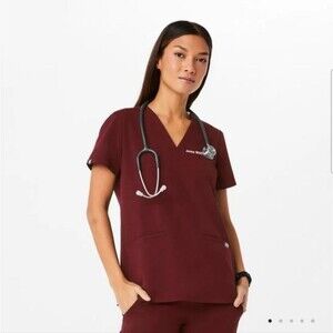 VGUC FIGS Casma Three Pocket Scrub Top Burgundy Size Small